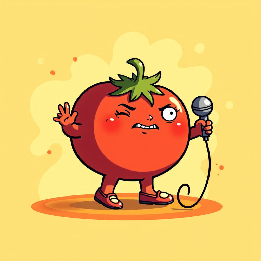 Blushing Tomato Singer Cartoon Illustration