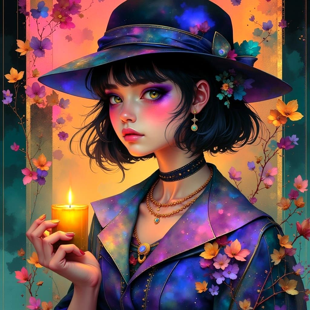 Ethereal Candlelit Encounter in a Surreal Winter Wonderland