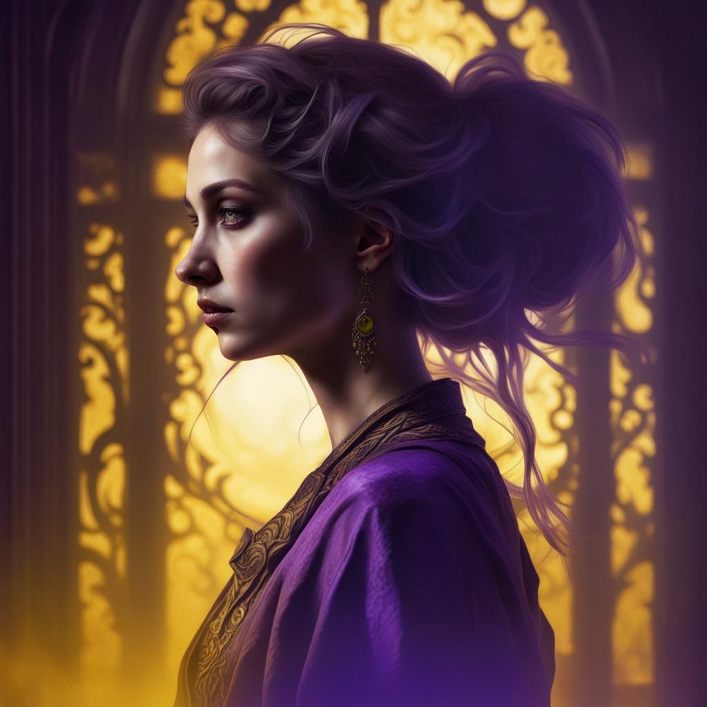 Old photo of a young woman with shadows looking at her.