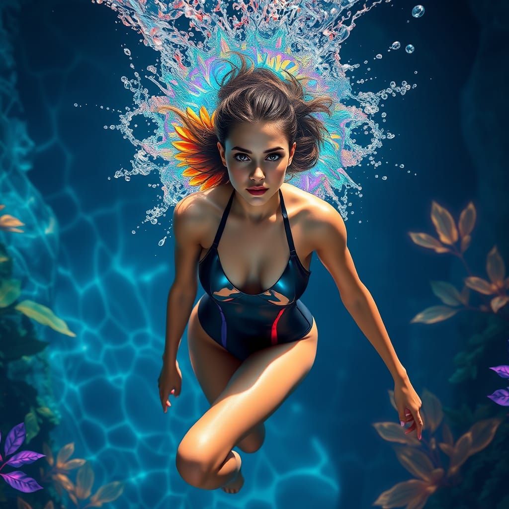Hyper-Realistic Aquatic Goddess in Futuristic Swimsuit