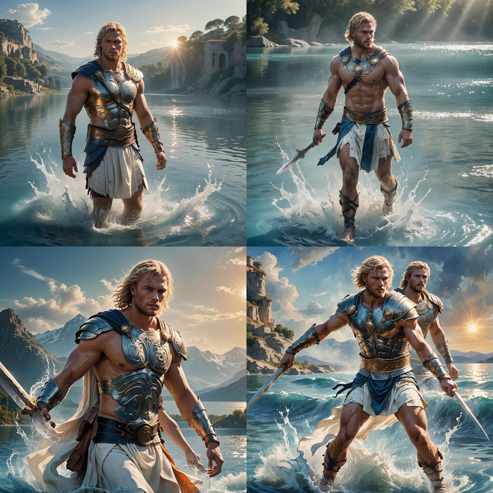 Roman Gladiator in Blue Lake: Fantasy Concept Art