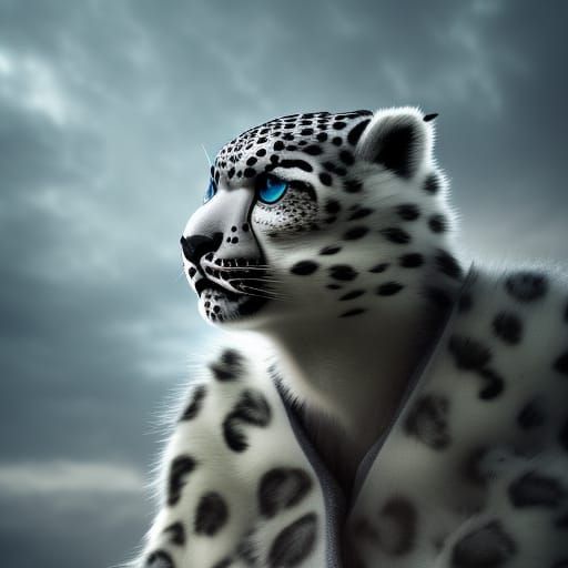 Anthropomorphic Snow Leopard Warrior in Fantasy Style
