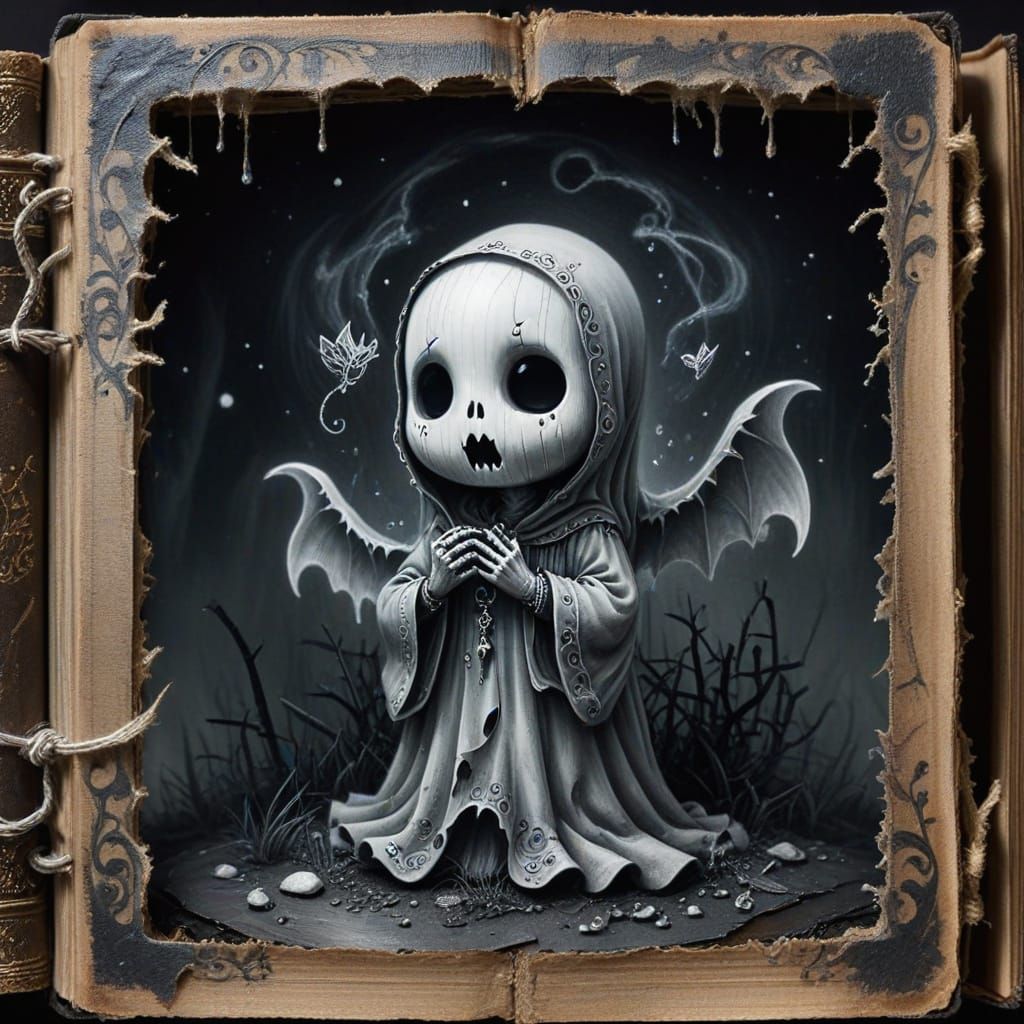 Ghostly Chibi in Voodoo Folk Art Style