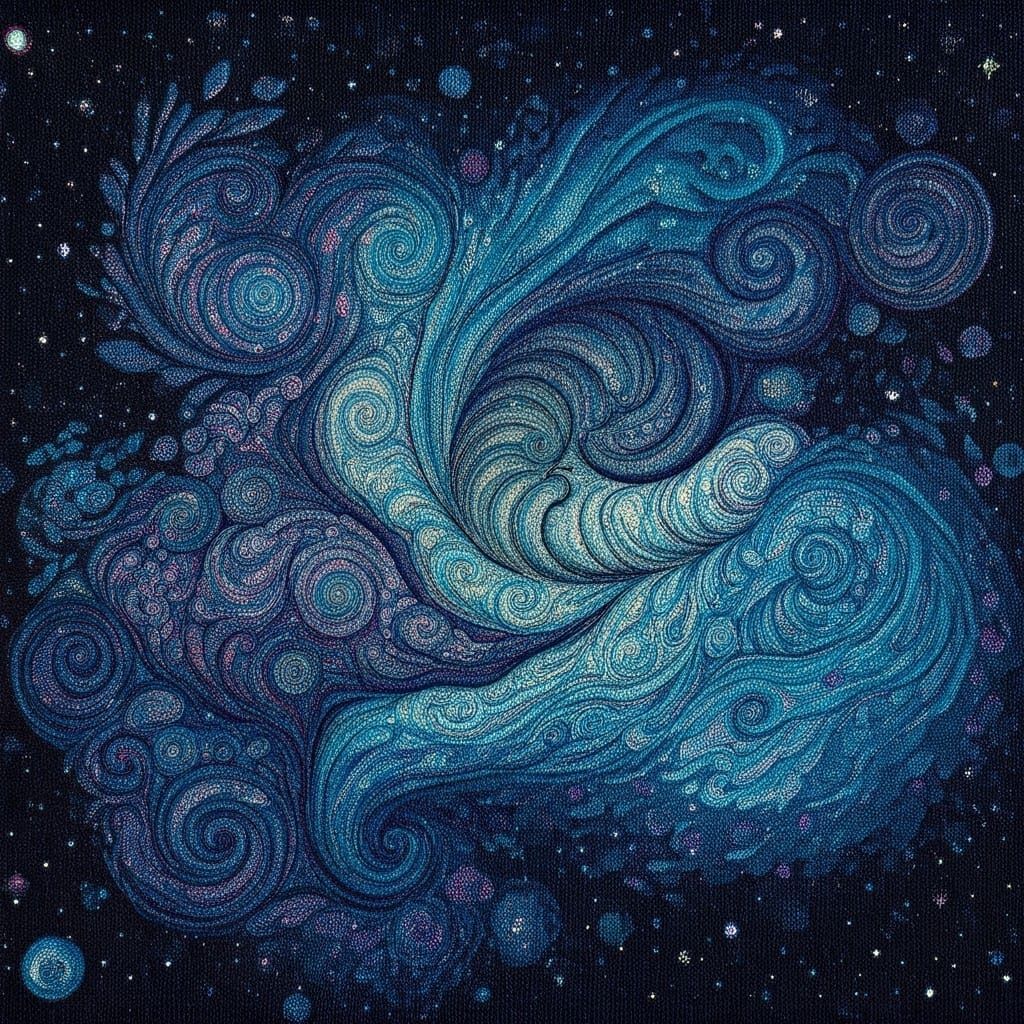 Cosmic Knitted Tapestry in Surrealist Style