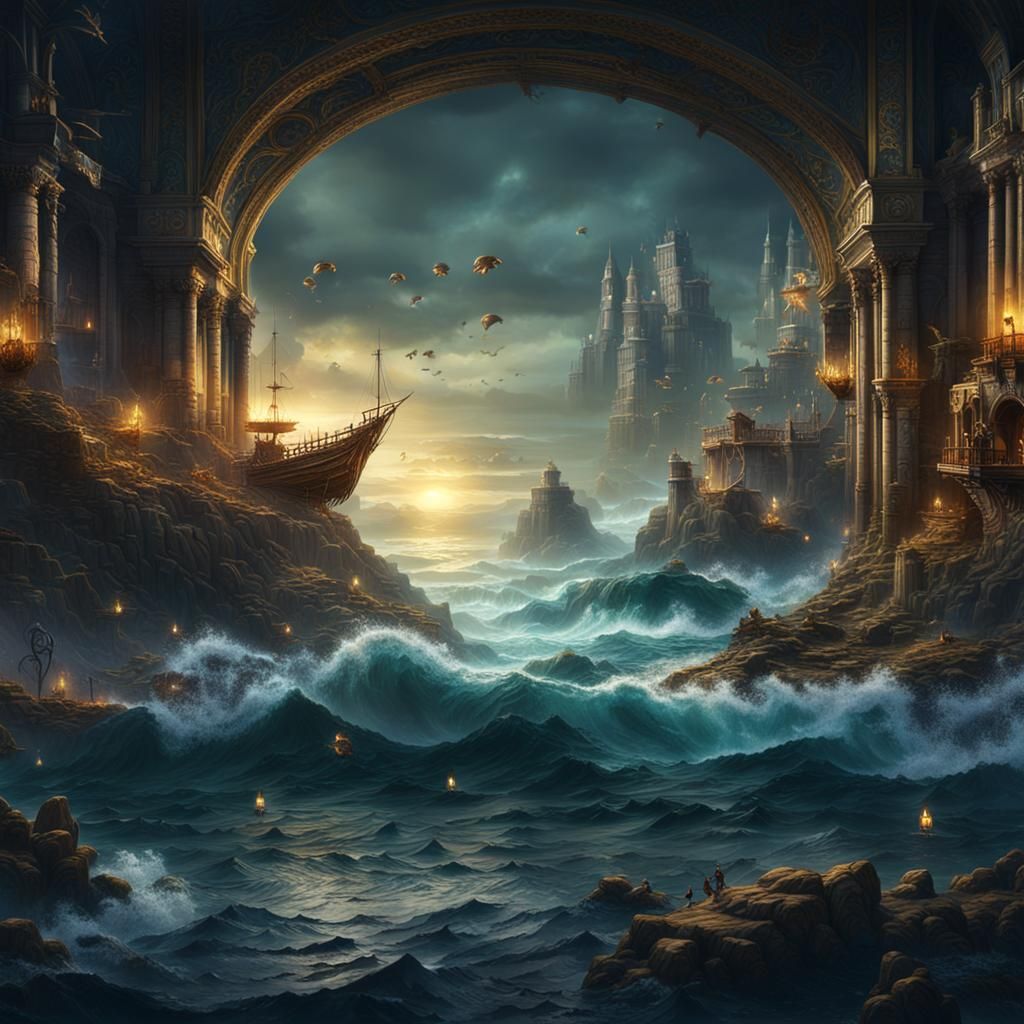Detailed Sea Matte Painting in Deep Color