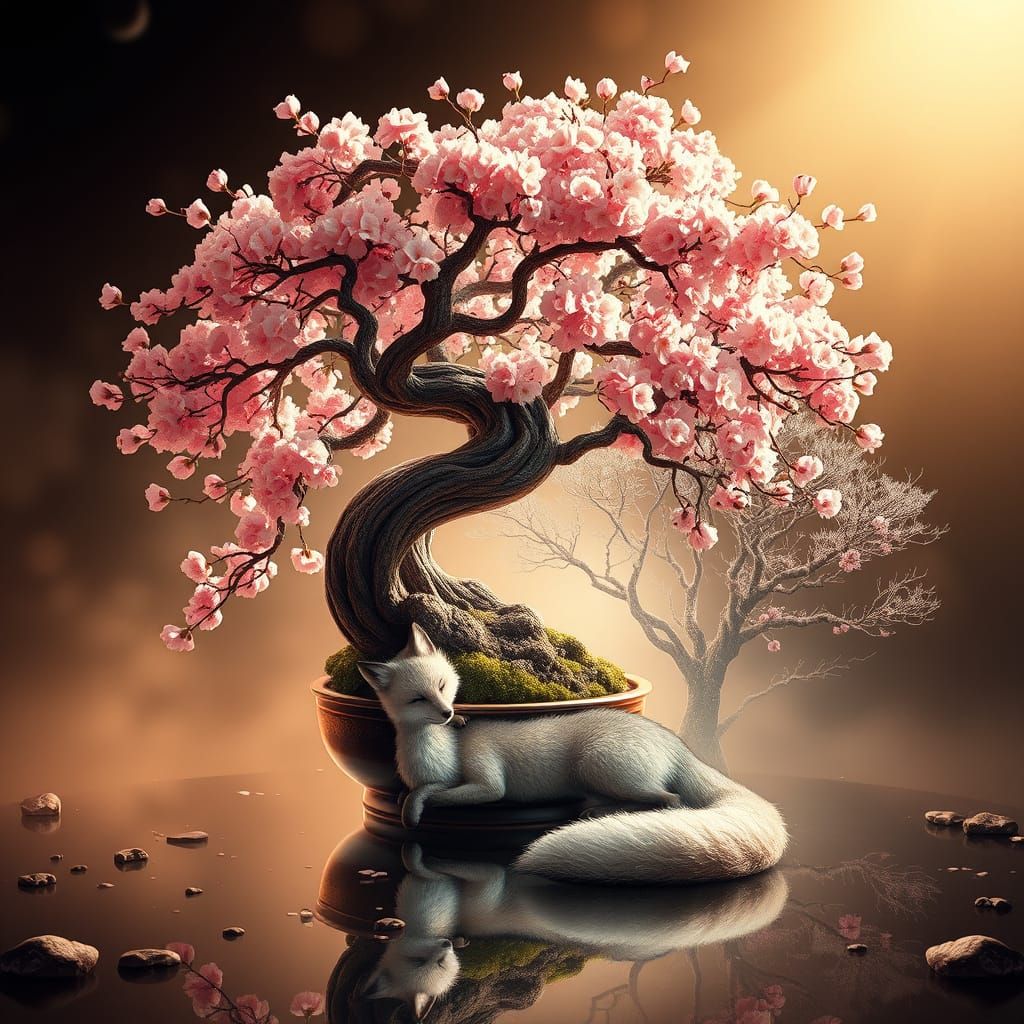 Cherry Blossom Bonsai with Nine-Tailed Fox