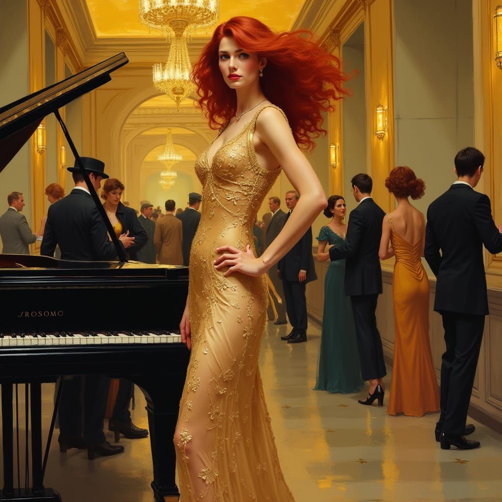 Art Deco Woman in Golden Light, 1920s Style