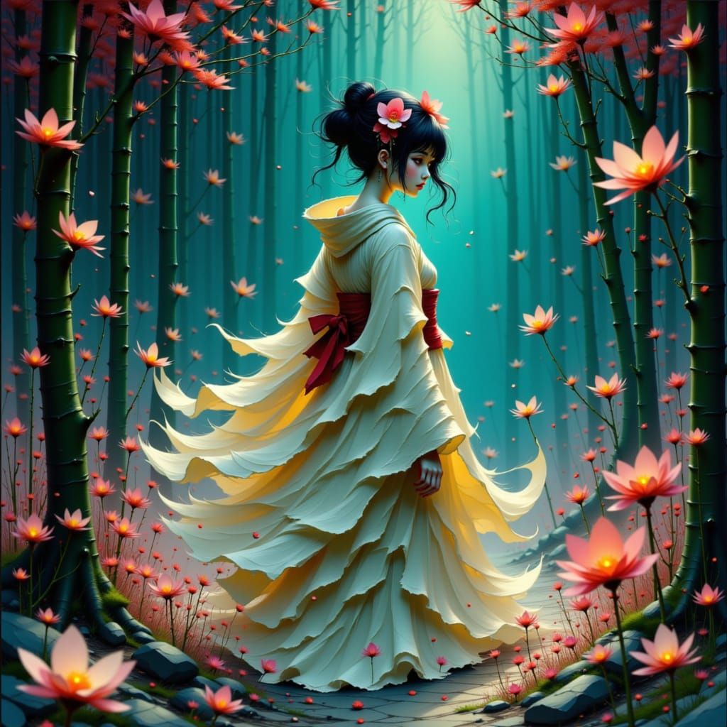 Ghostly Geisha Dances in Haunted Bamboo Forest