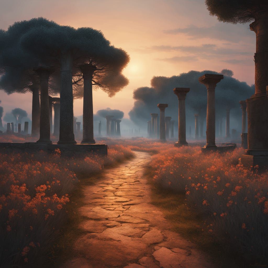 Ethereal Ostia Antica Landscape in Golden Light