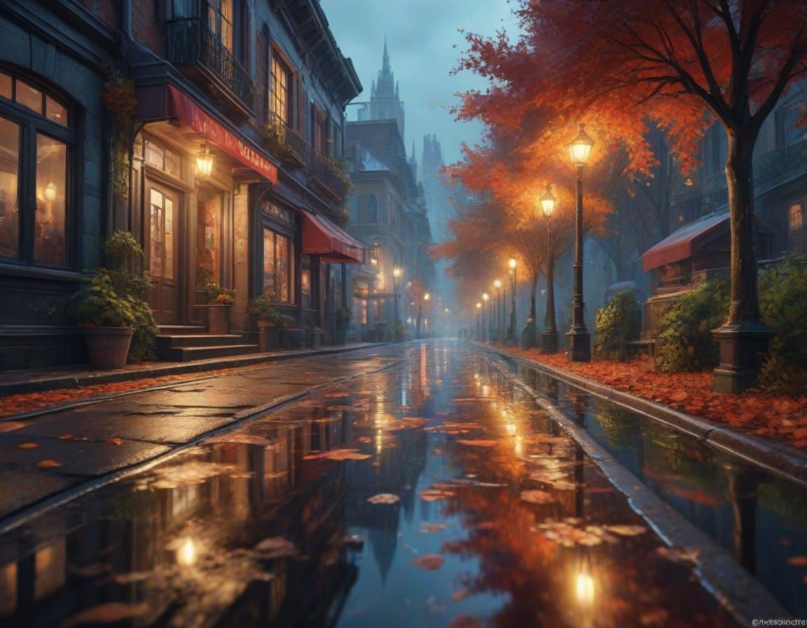 Vibrant City Night Scene in Impasto Oil Painting Style