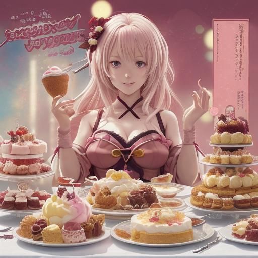 Anime Style Smorgasbord of Colorful Desserts