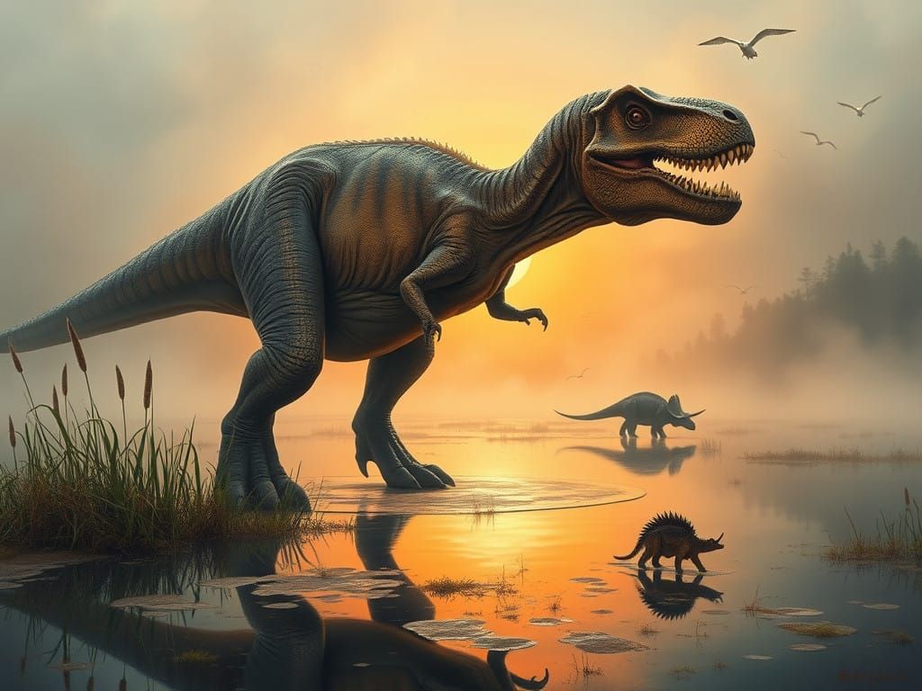 A Majestic T-Rex Dominates Fabled Cretaceous Wetland in Sunr...