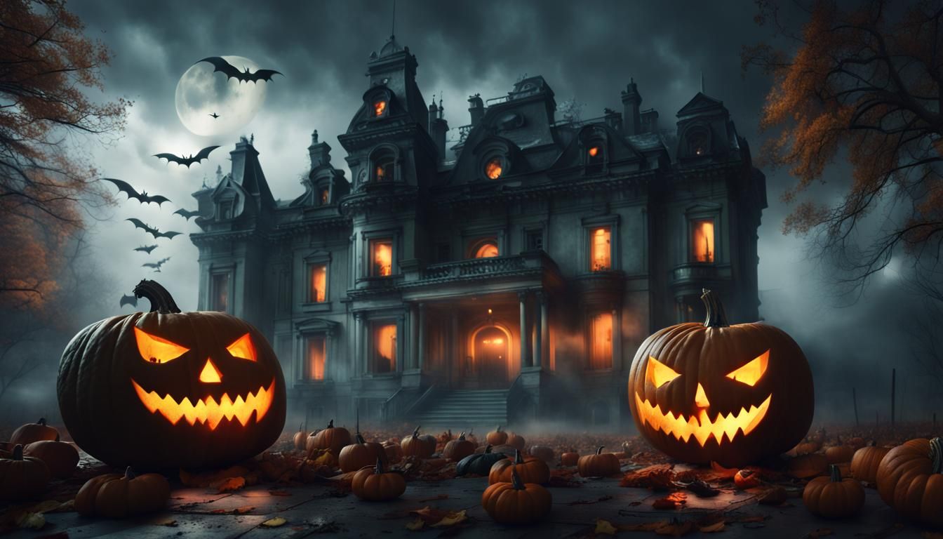 Creepy Pumpkin at Haunted Mansion on Halloween Night