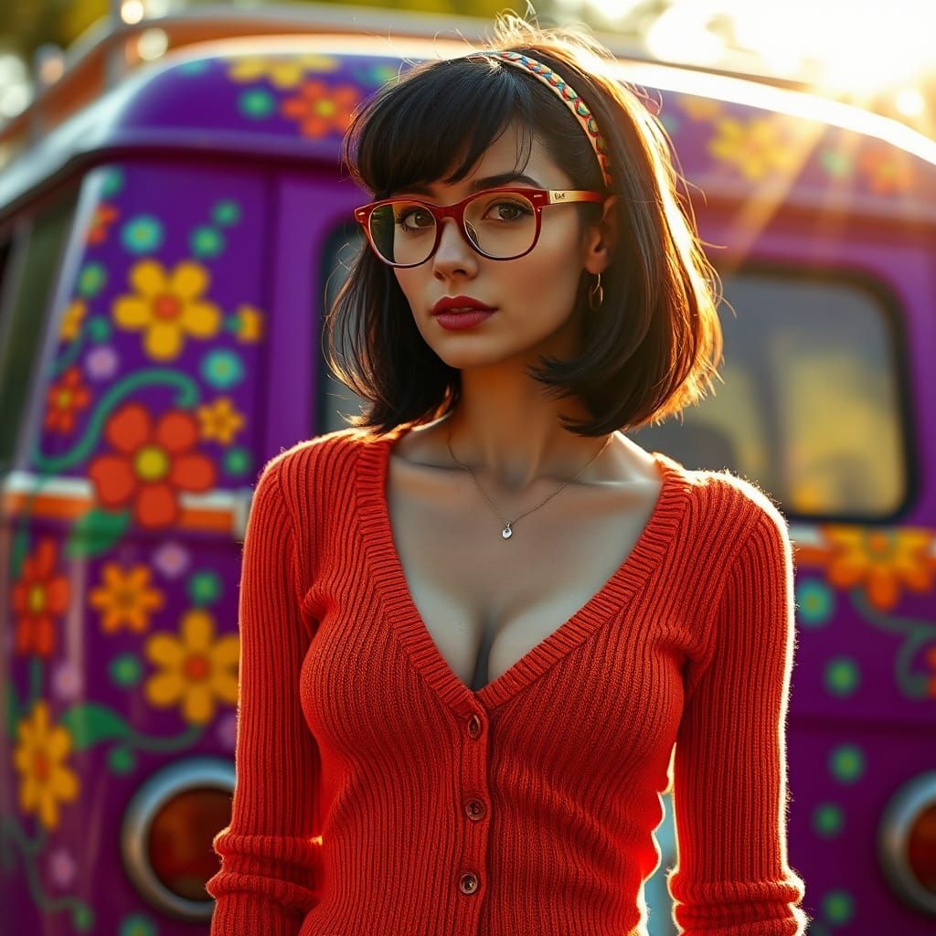 Mod Woman in Psychedelic Van Scene