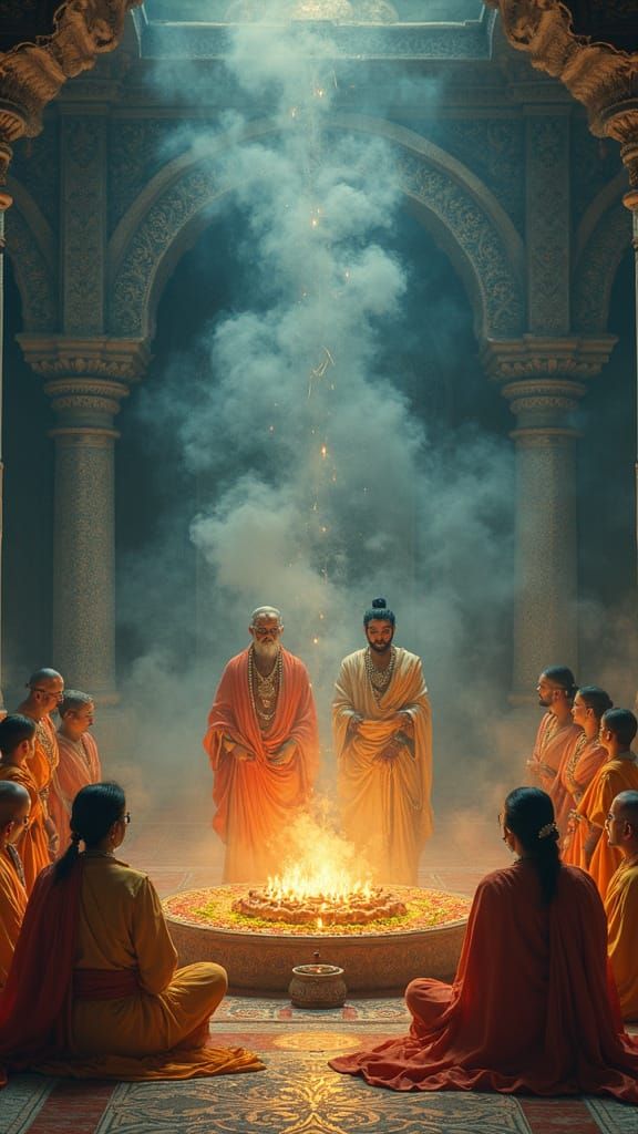 Majestic Hindu Royalty in Reverent Devotion