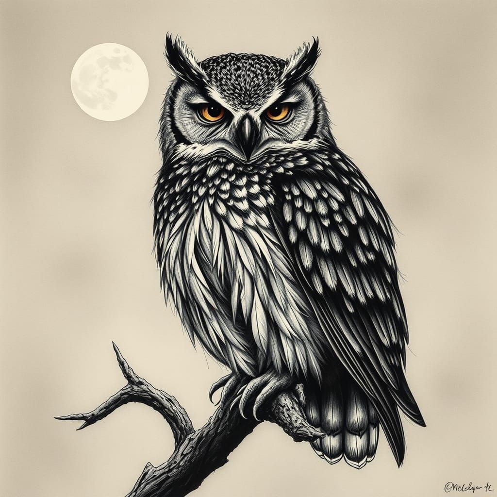 Majestic Owl Silhouette in Charcoal and Moonlight