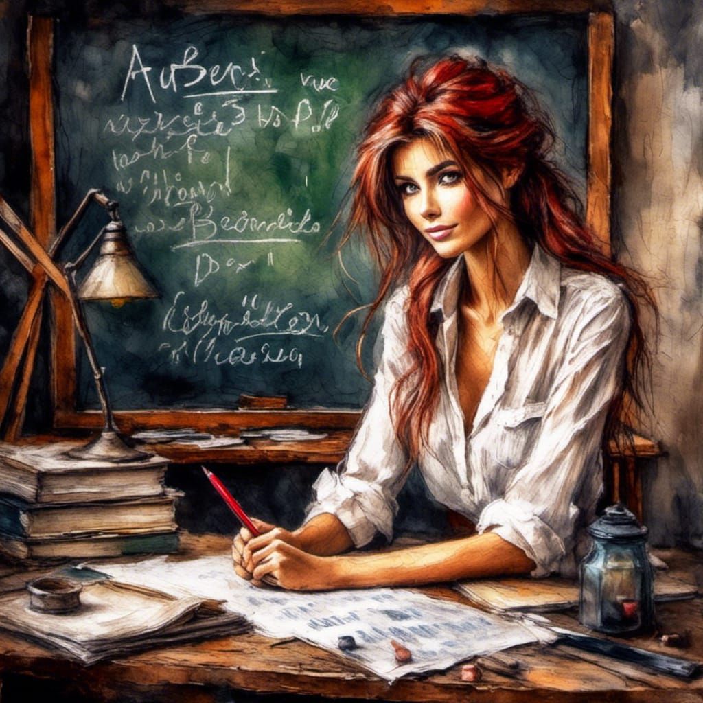 Elegant Teacher in Watercolor Impasto Style