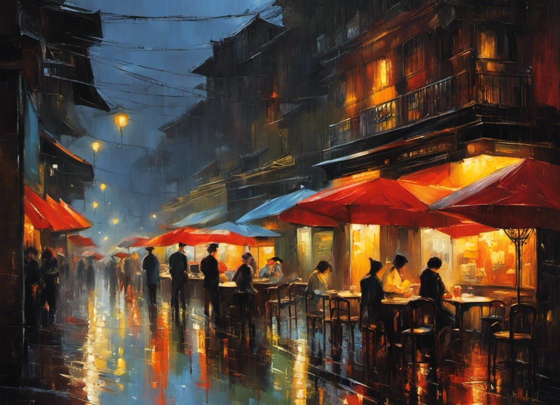 Impressionist City Night in the Rain