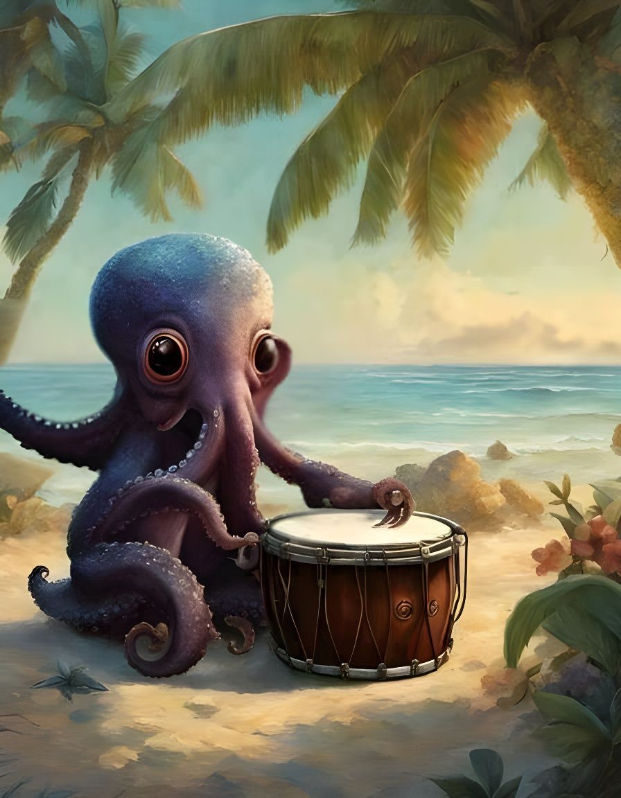 A cute octopus playing the bongo drums