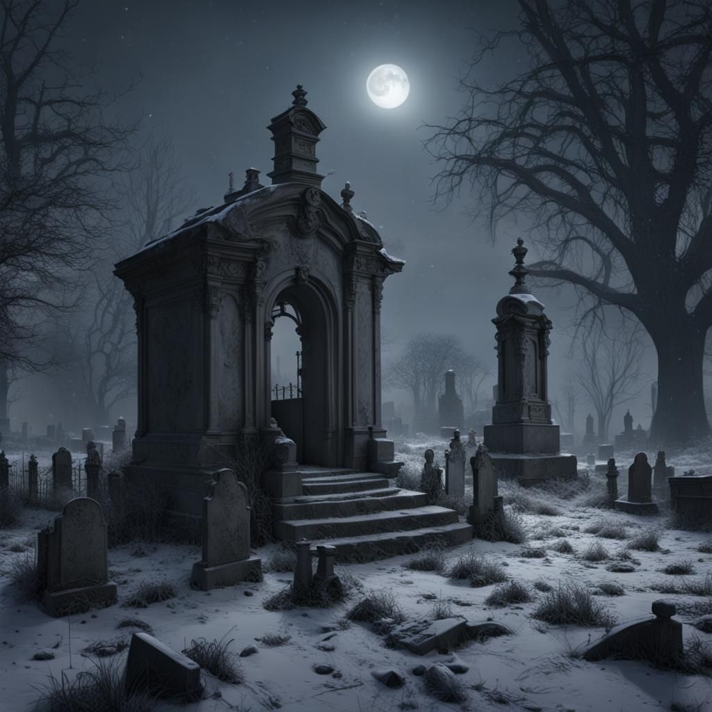 Haunted Victorian Graveyard in Moonlight