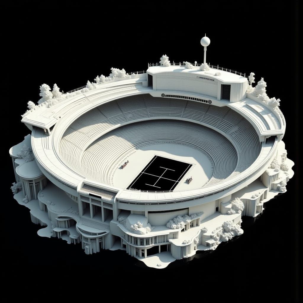 Futuristic Wimbledon Stadium on Black, Digital Art