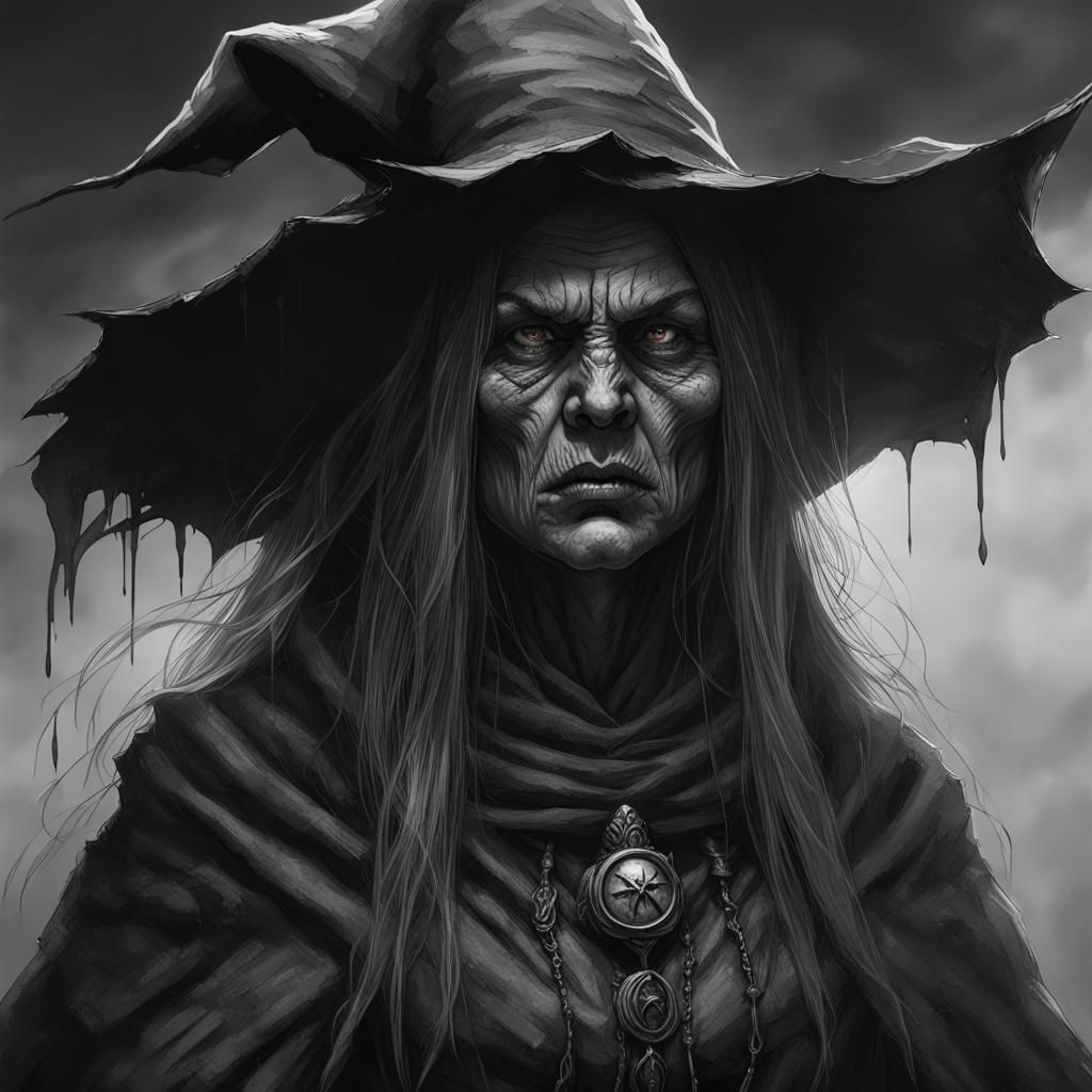 Threatening Witch Portrait in Dark Fantasy Style