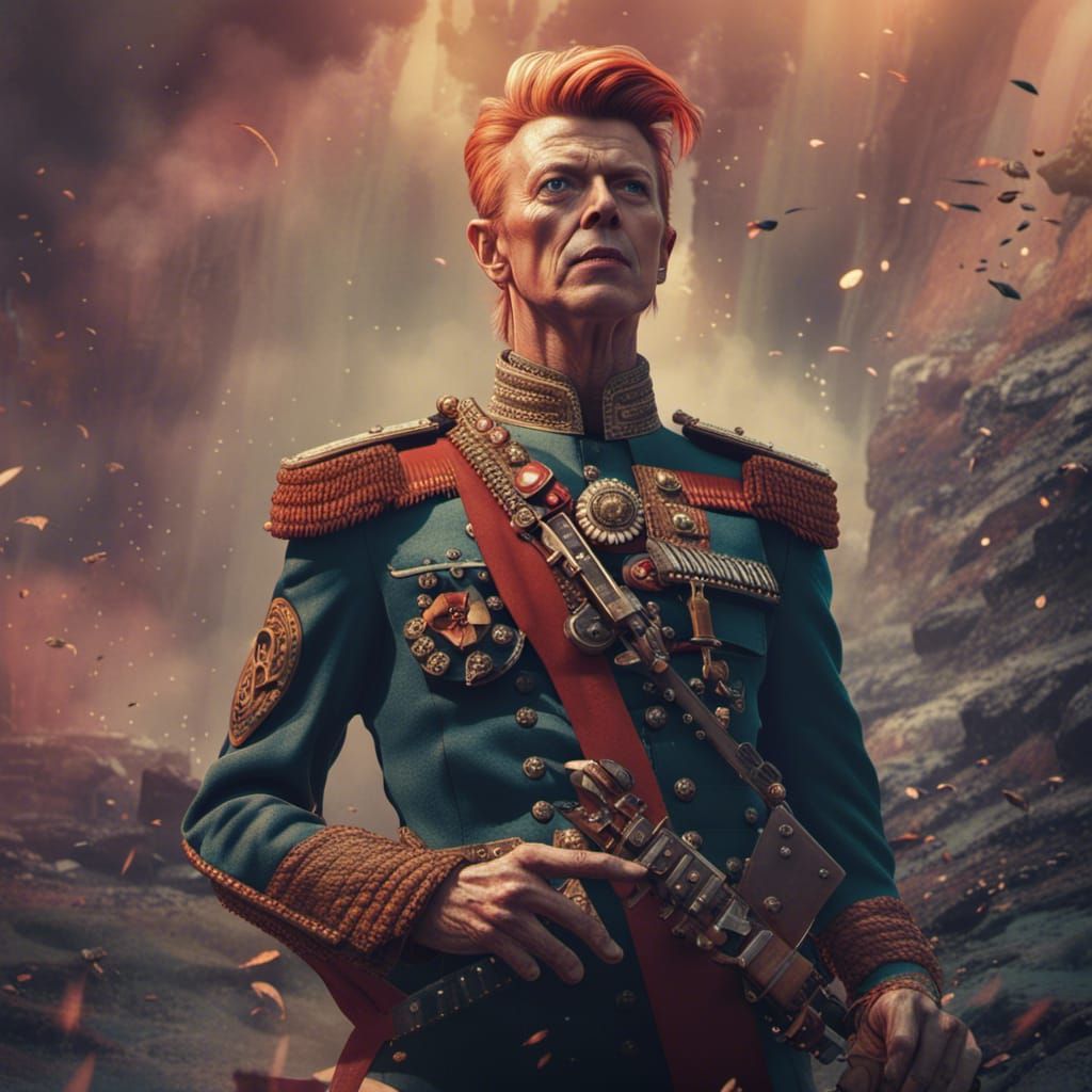 David Bowie as Retro War Soldier in Matte Painting