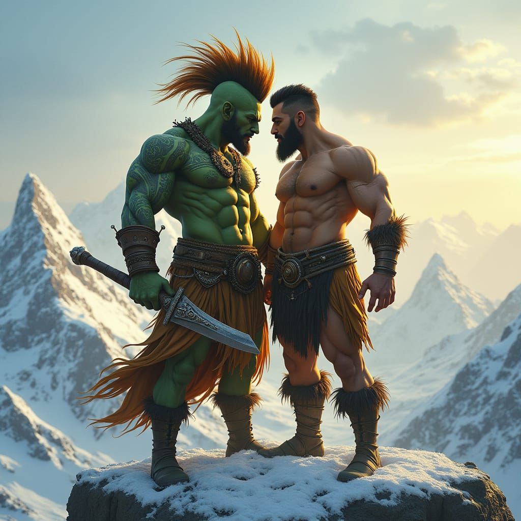 Epic Fantasy Warrior Encounter in Unreal Engine 5 Style