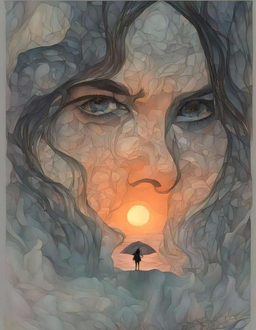 Elegant Woman on Misty Cliff in Ethereal Light