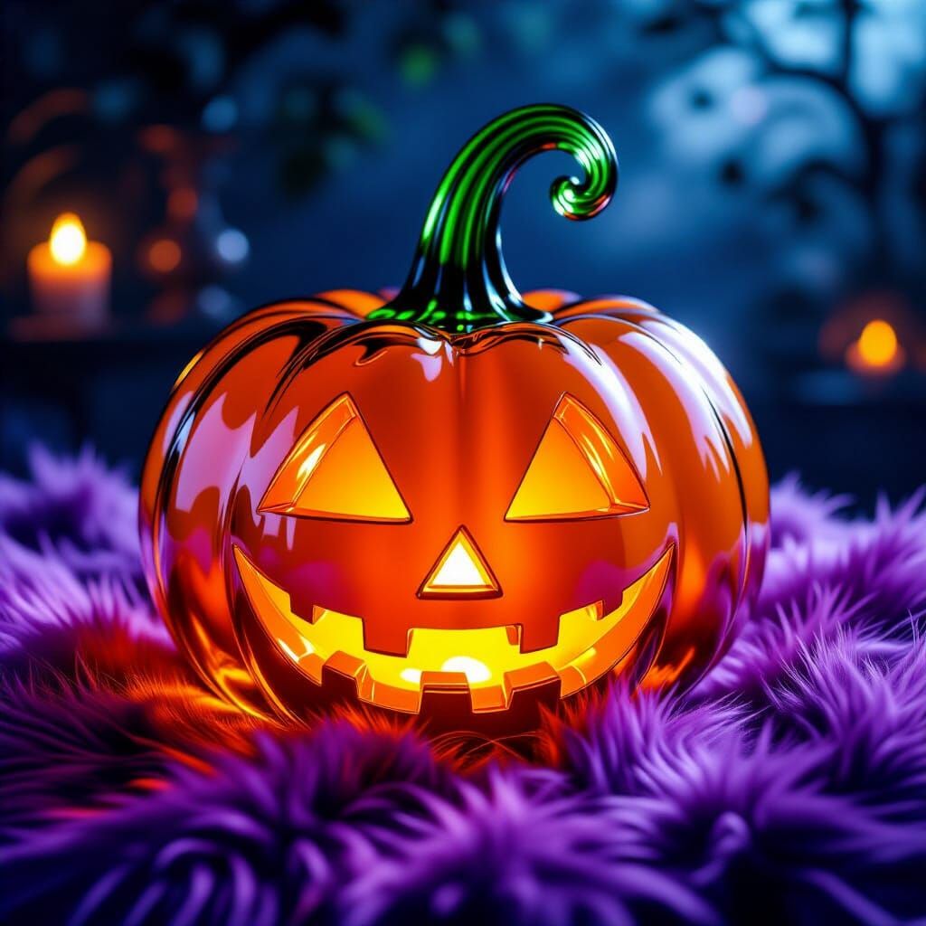 Transparent Glass Pumpkin on Purple Fur