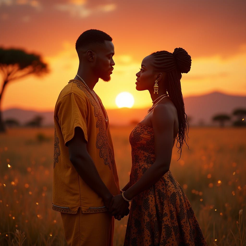 African Couple at Sunset, Ultra-Realistic Render
