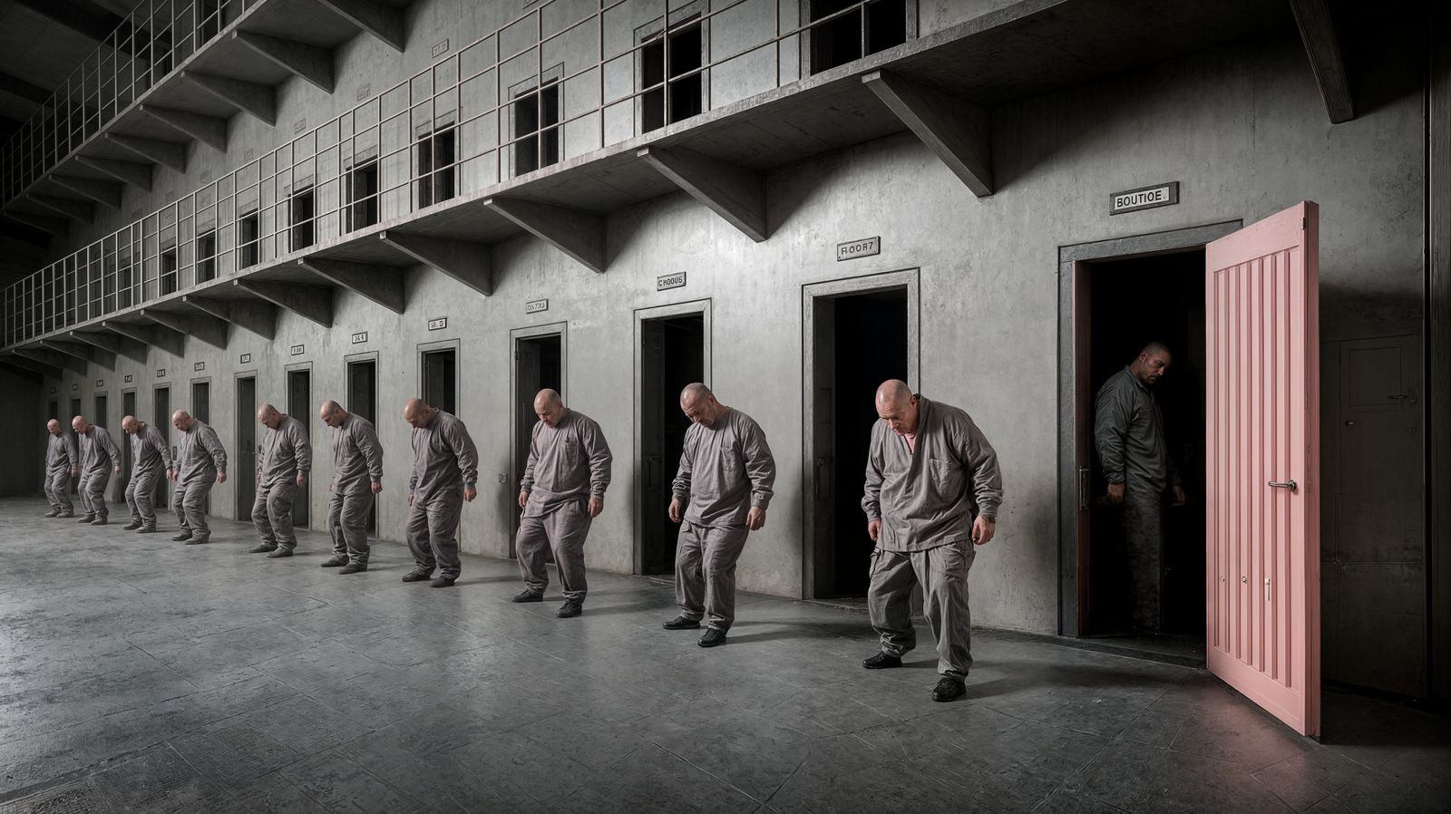 Grim Prison Interior With Pink Cell Door
