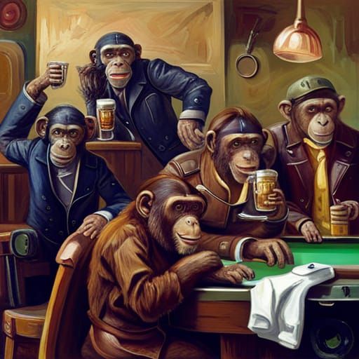 Chimpanzees in a Bar: Impasto Style