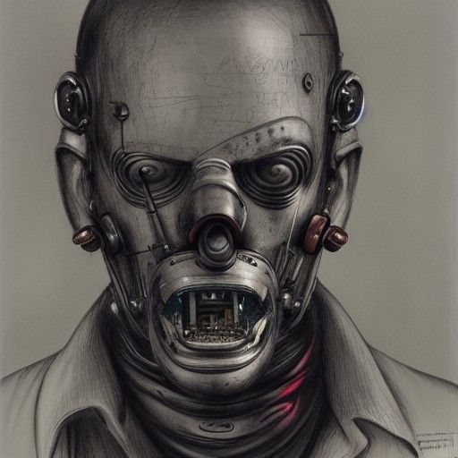 Creepy Masked Figure in Dieselpunk Surrealism