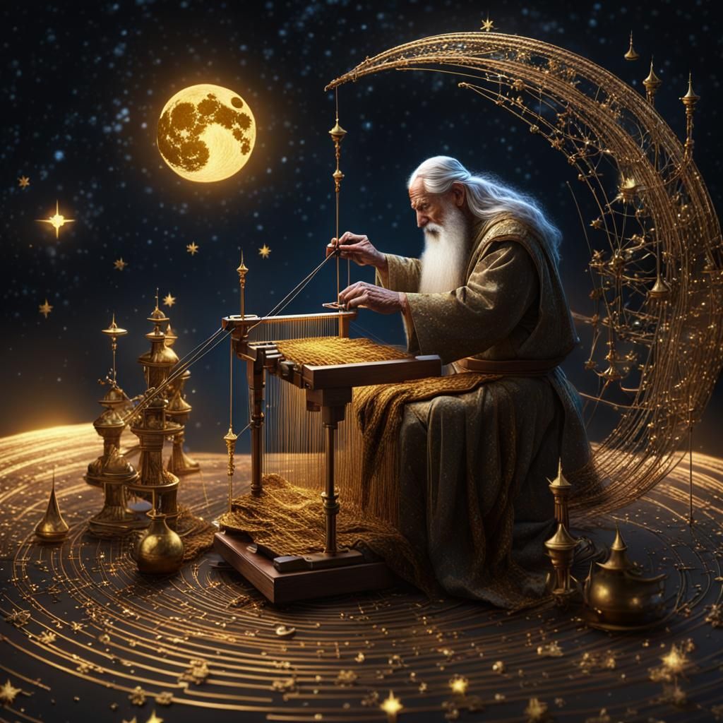 Wizard Weaving Thought Threads on Golden Loom