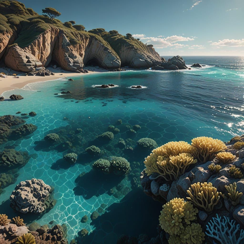 Bioluminescent Coral Cove in Hyperrealistic Style