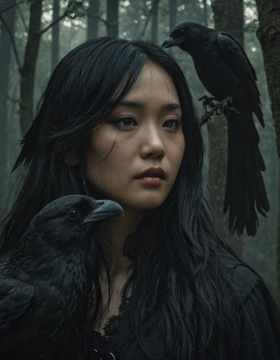 Mystic Raven Guardian in Dark Fantasy Portrait