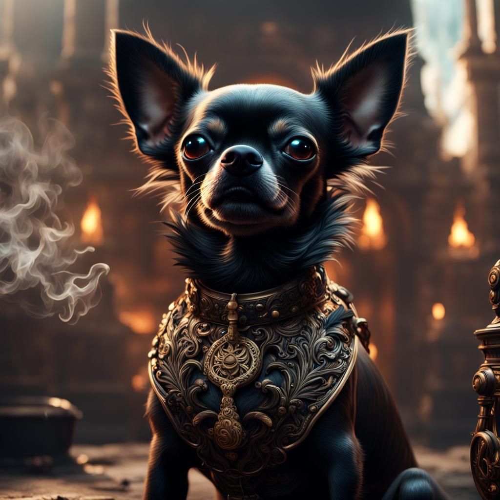 Black Chihuahua in Smoking: Detailed Matte Painting