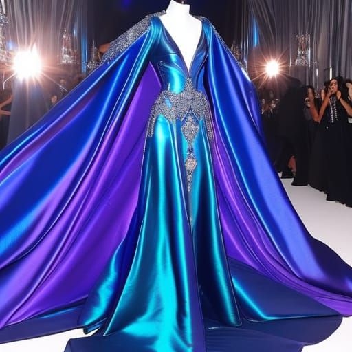Ethereal cobalt blue holographic metamorphosis met gala dress with purple holographic accents& sliver accents& ethereal ...