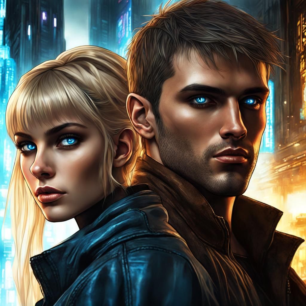 Cyberpunk Lovers in Detailed Matte Painting Style