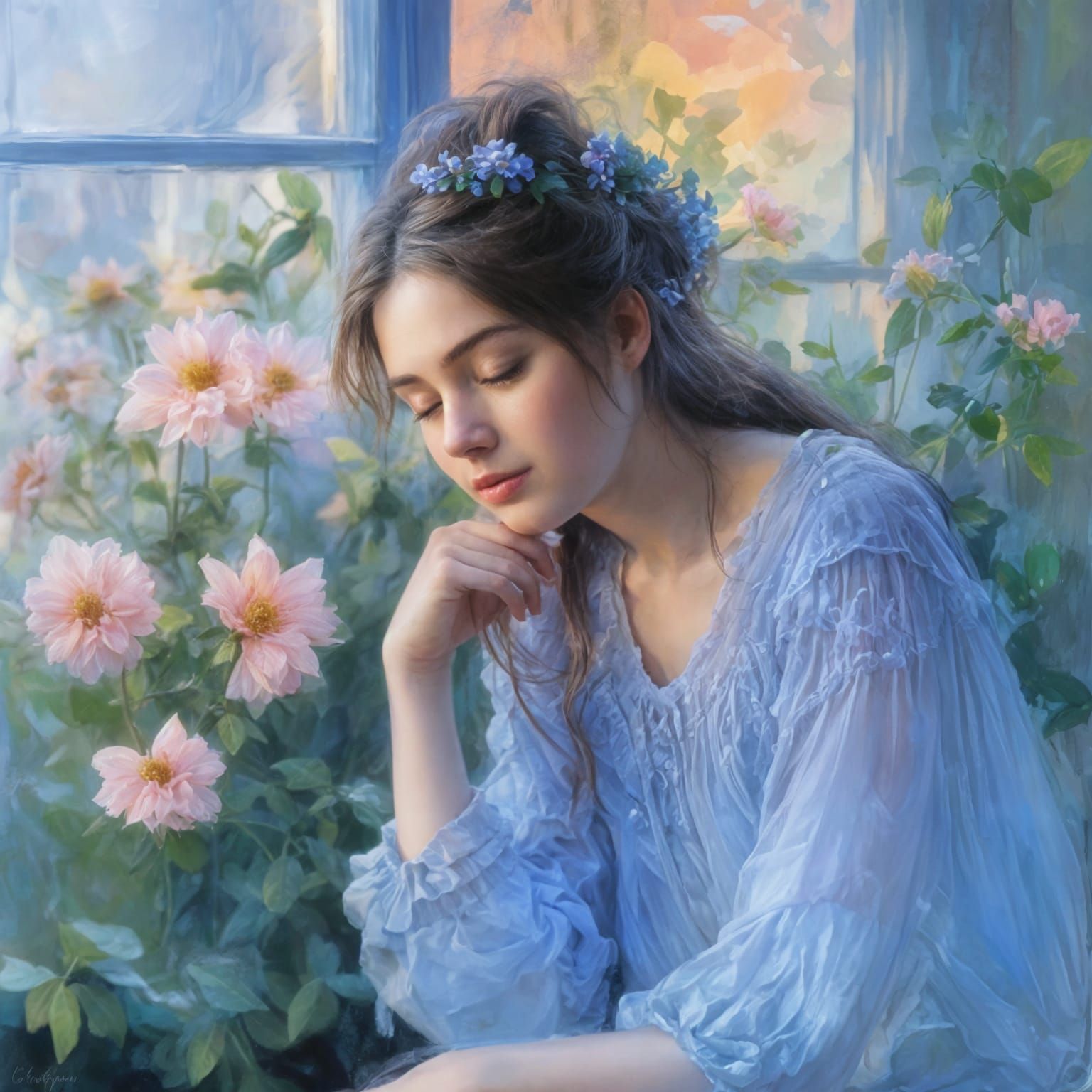 Softly Lit Morning Portrait in Impressionist Style