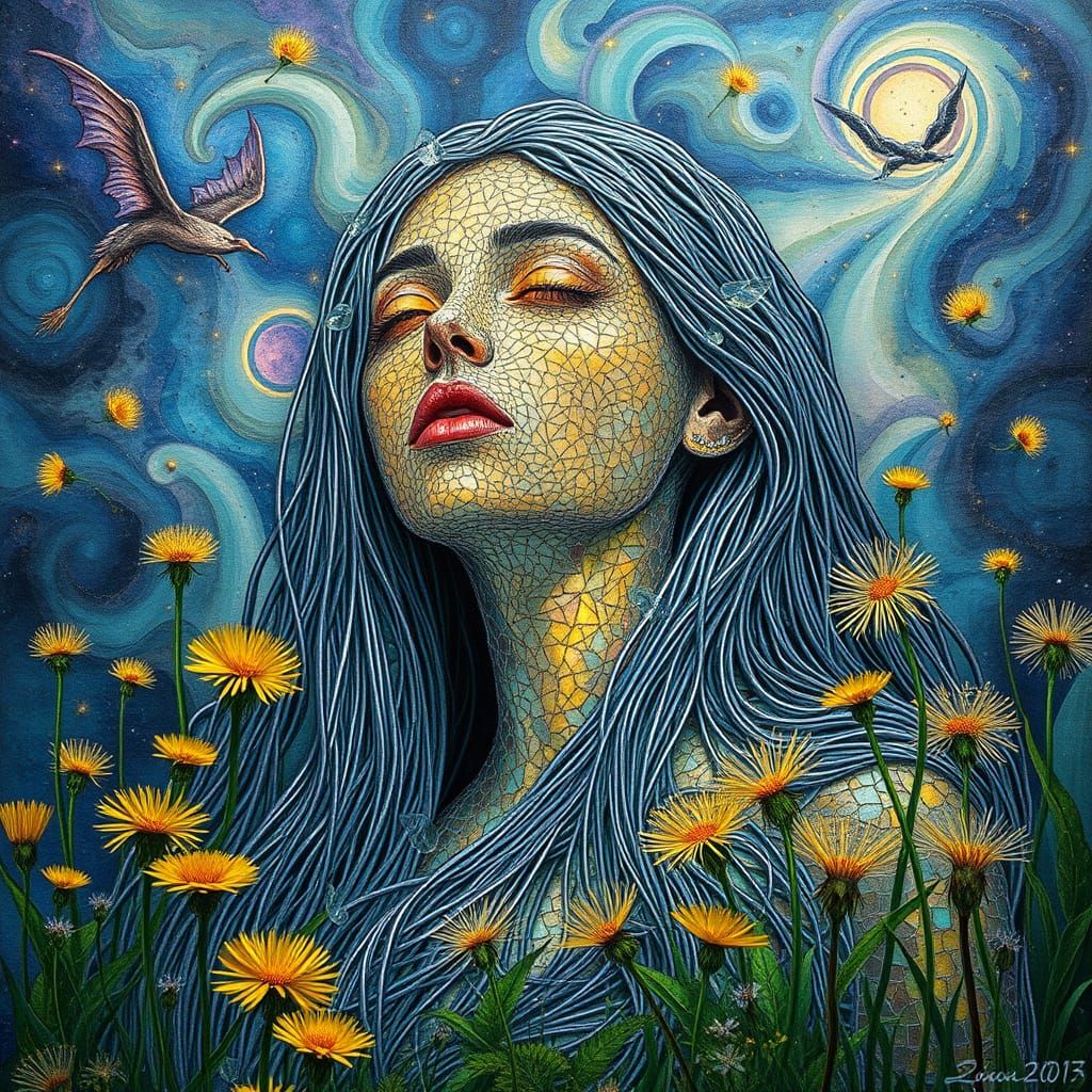 Ephemeral Eco-Art Portrait of Woman Made of Flowers