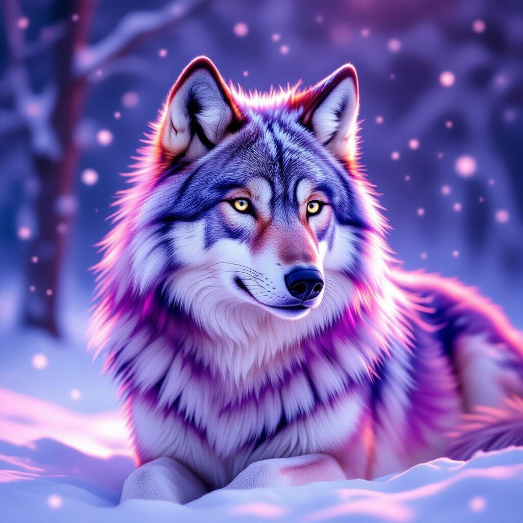 Majestic Wolf in Vibrant Winter Fantasy Landscape