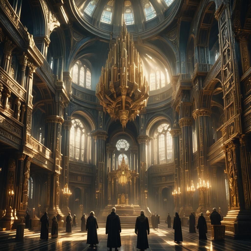 Ra and Parishioners in Ornate Temple, Digital Matte Painting