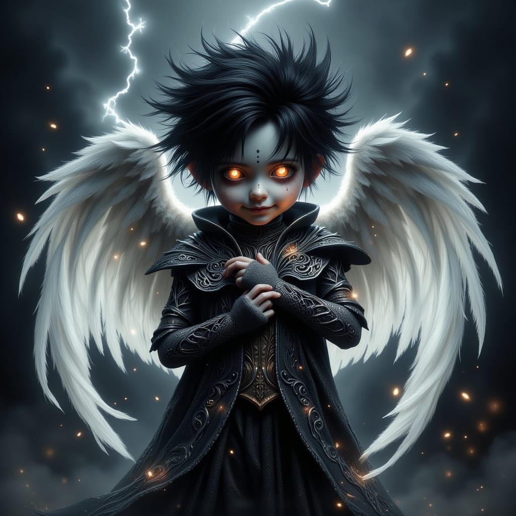 Ethereal Angel Boy in Dark Fantasy Armor