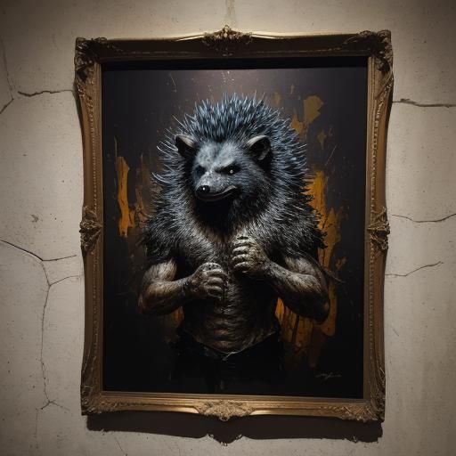 Angry Hedgehog in Dark Expressionist Impasto Style