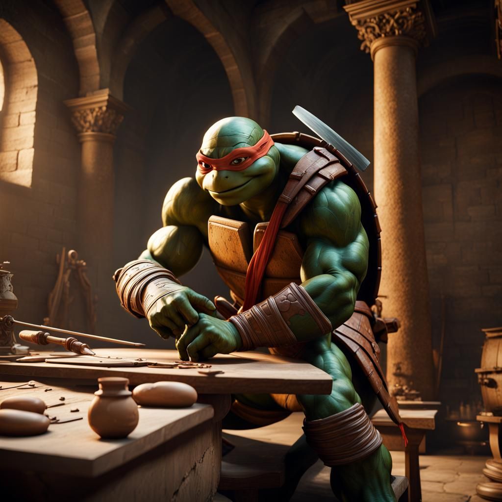 Michelangelo Turtle Carves David Statue: Fantasy Art