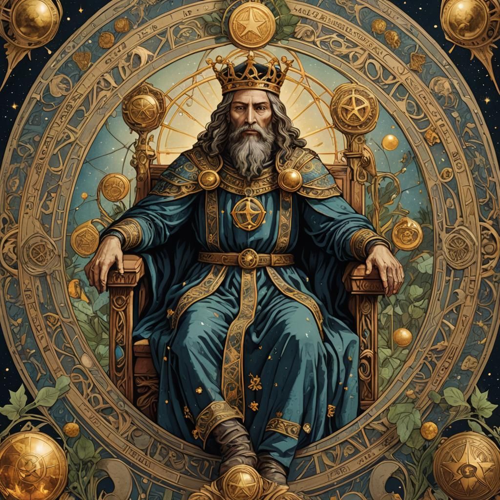 King of Pentacles Tarot Card in Renaissance Style