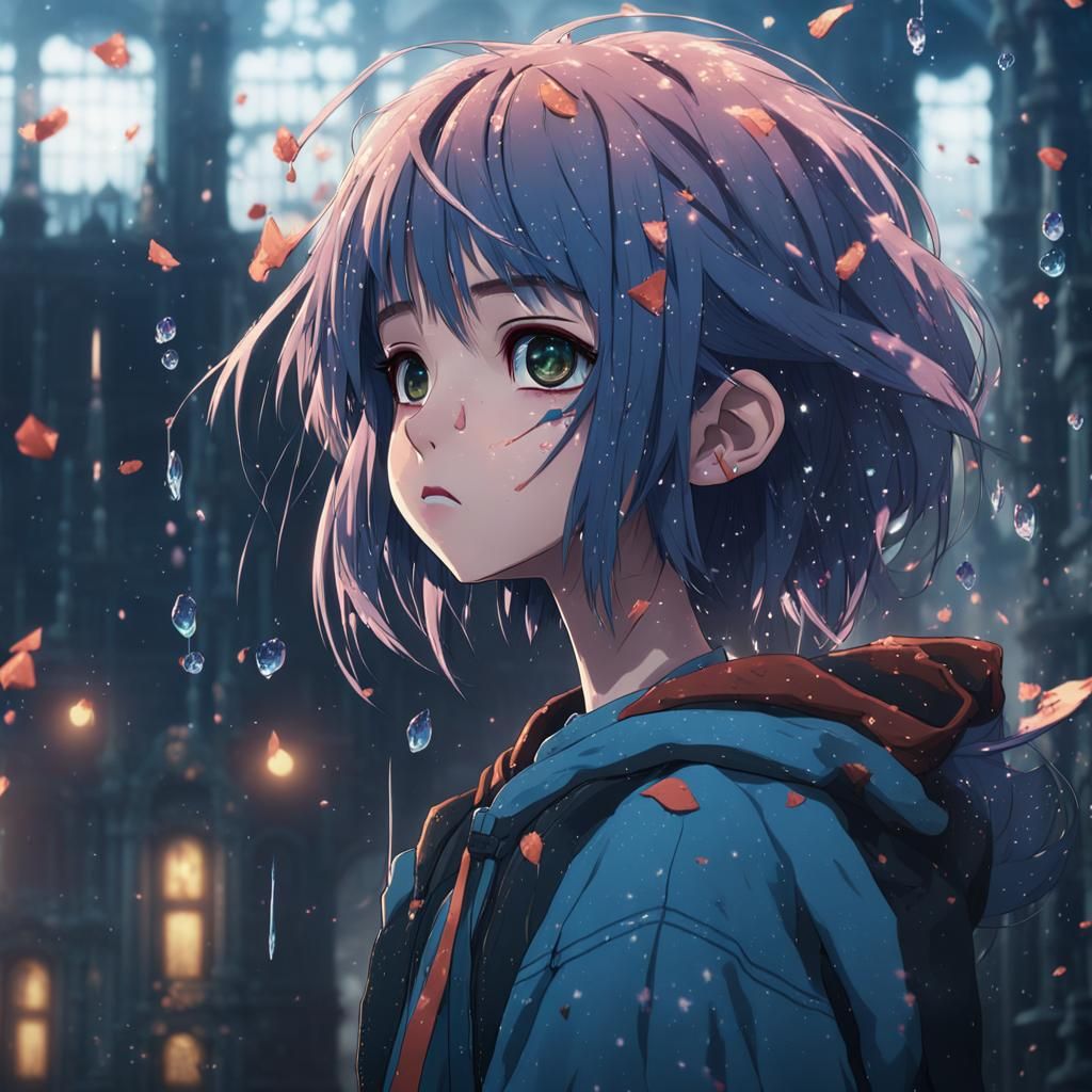 Anime Grunge Girl Crying: Detailed Matte Painting