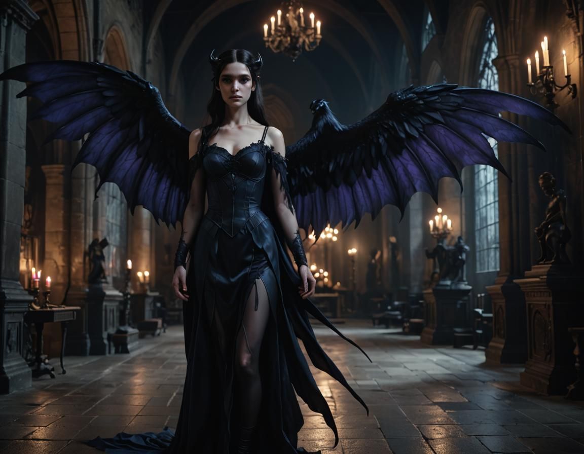 Eerie Daemon in Cathedral: Hyper-Realistic Digital Art